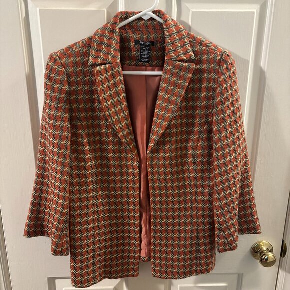 Bob Mackie Jackets & Blazers - Bob Mackie Studio Women's Houndstooth Orange/Gray Tweed Blazer Suit Jacket ~ 6